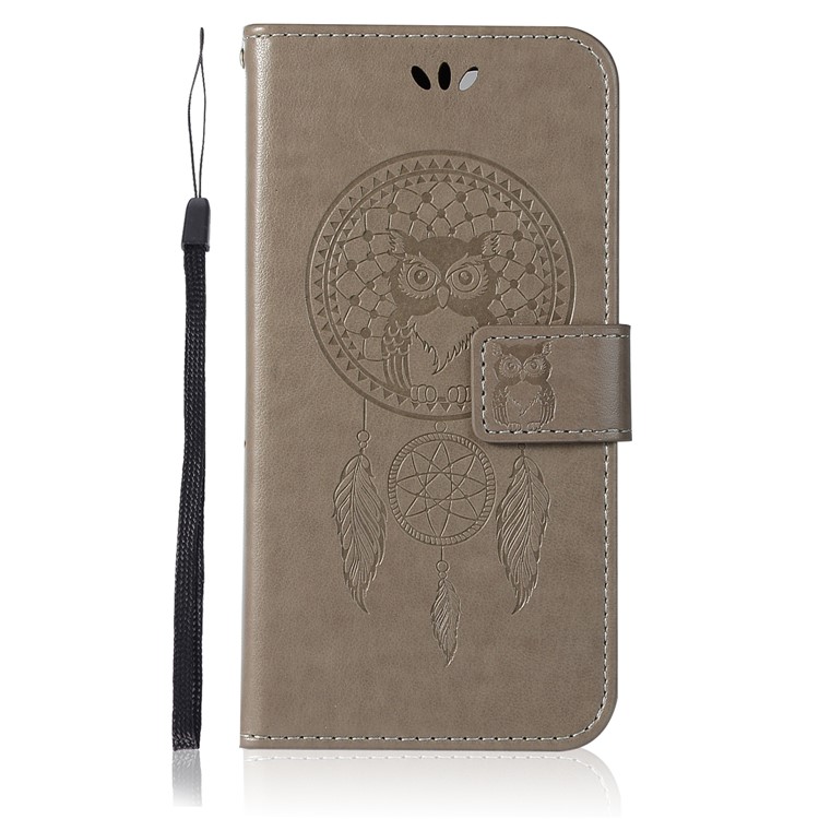 For Xiaomi Redmi 6 Imprint Owl Dream Catcher Wallet Stand Leather Cover - Grey-2