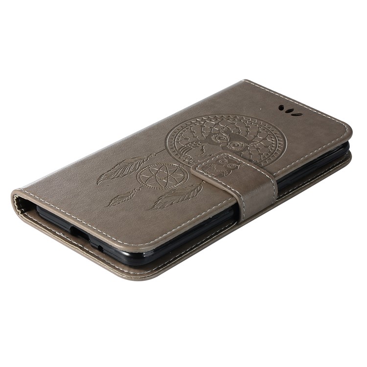 For Xiaomi Redmi 6 Imprint Owl Dream Catcher Wallet Stand Leather Cover - Grey-7