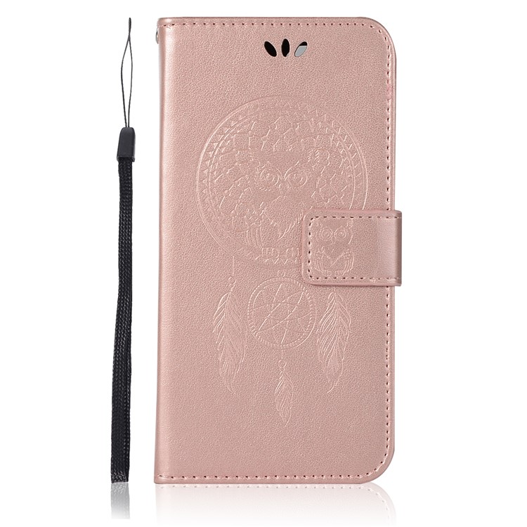 For Xiaomi Redmi 6 Imprint Owl Dream Catcher Wallet Stand Leather Shell - Rose Gold-2