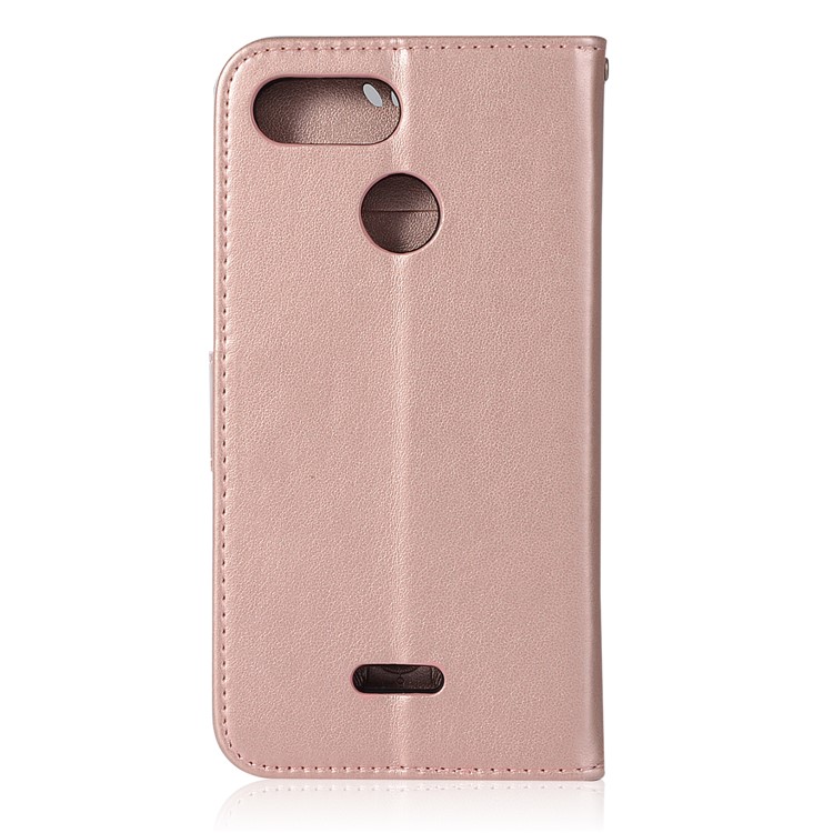 For Xiaomi Redmi 6 Imprint Owl Dream Catcher Wallet Stand Leather Shell - Rose Gold-3