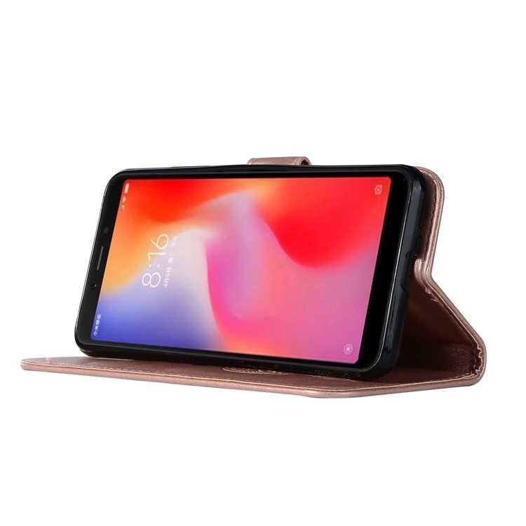 For Xiaomi Redmi 6 Imprint Owl Dream Catcher Wallet Stand Leather Shell - Rose Gold-6