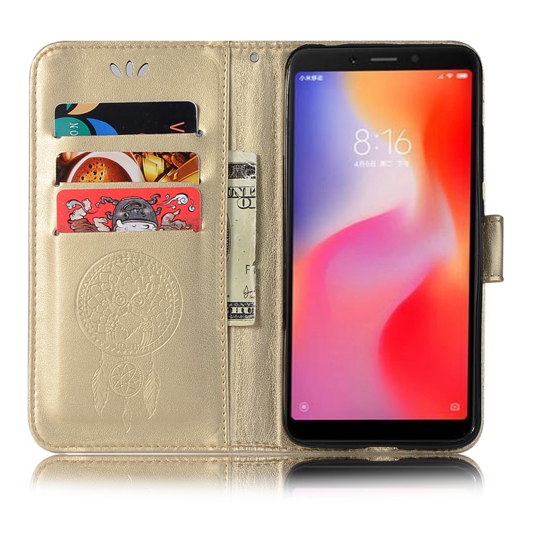 For Xiaomi Redmi 6 Imprint Owl Dream Catcher Wallet Stand Leather Phone Casing - Gold-4
