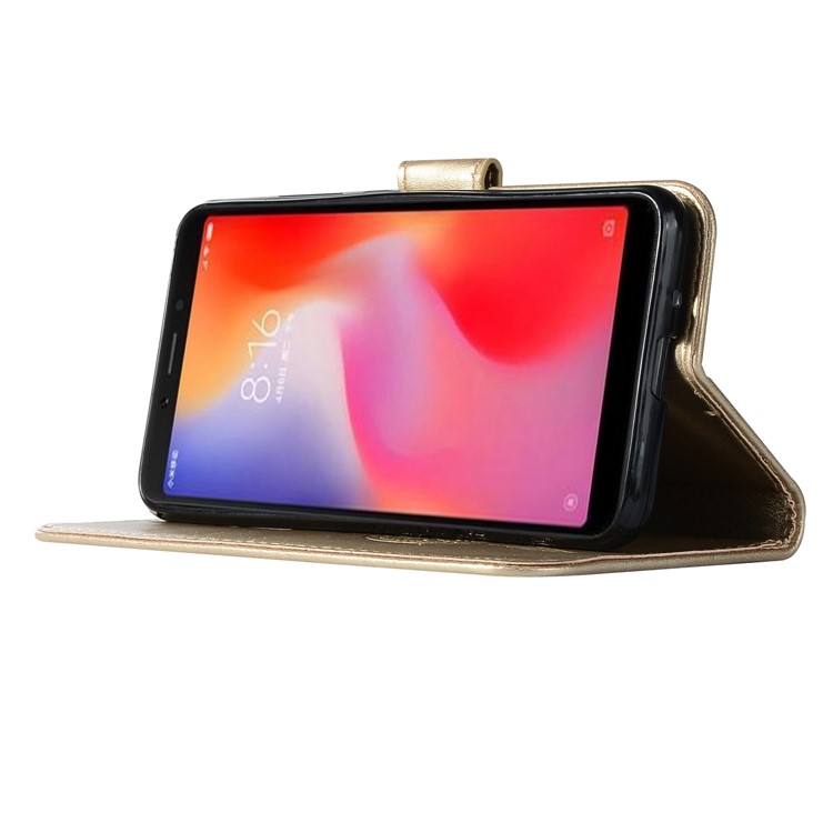 For Xiaomi Redmi 6 Imprint Owl Dream Catcher Wallet Stand Leather Phone Casing - Gold-6