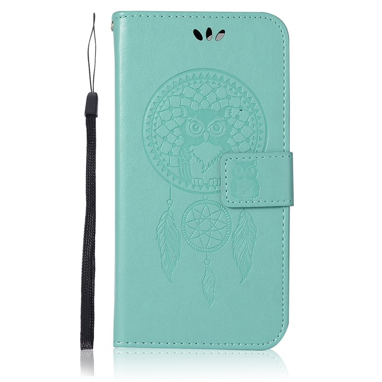 For Xiaomi Redmi 6 Imprint Owl Dream Catcher Wallet Stand Leather Mobile Cover - Cyan-2