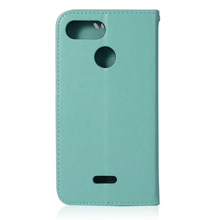 For Xiaomi Redmi 6 Imprint Owl Dream Catcher Wallet Stand Leather Mobile Cover - Cyan-3