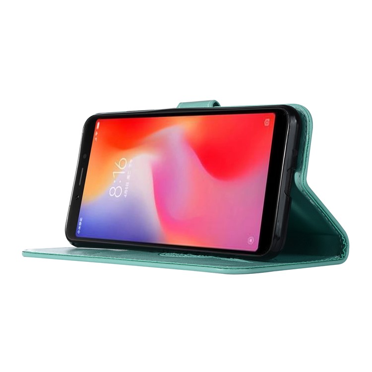 For Xiaomi Redmi 6 Imprint Owl Dream Catcher Wallet Stand Leather Mobile Cover - Cyan-6