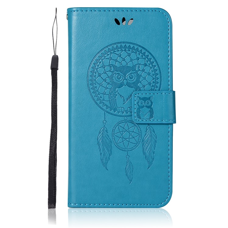 For Xiaomi Redmi 6 Imprint Owl Dream Catcher Wallet Stand Leather Mobile Case - Blue-2