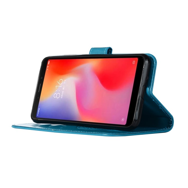 For Xiaomi Redmi 6 Imprint Owl Dream Catcher Wallet Stand Leather Mobile Case - Blue-6