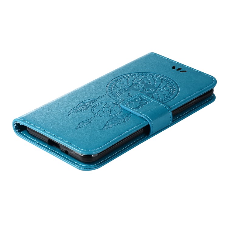 For Xiaomi Redmi 6 Imprint Owl Dream Catcher Wallet Stand Leather Mobile Case - Blue-7