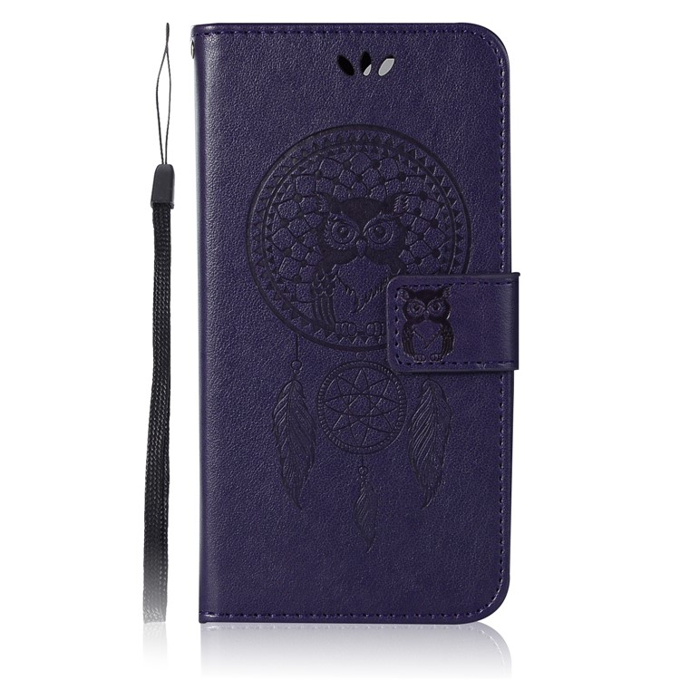For Xiaomi Redmi 6 Imprint Owl Dream Catcher Wallet Stand Leather Protective Cover - Purple-2