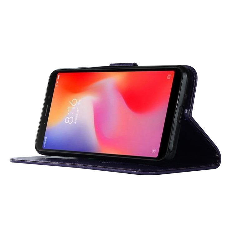 For Xiaomi Redmi 6 Imprint Owl Dream Catcher Wallet Stand Leather Protective Cover - Purple-6