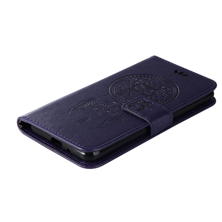 For Xiaomi Redmi 6 Imprint Owl Dream Catcher Wallet Stand Leather Protective Cover - Purple-7