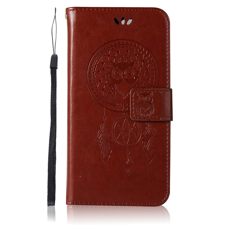 For Xiaomi Redmi 6 Imprint Owl Dream Catcher Wallet Stand Leather Cell Phone Case - Brown-2