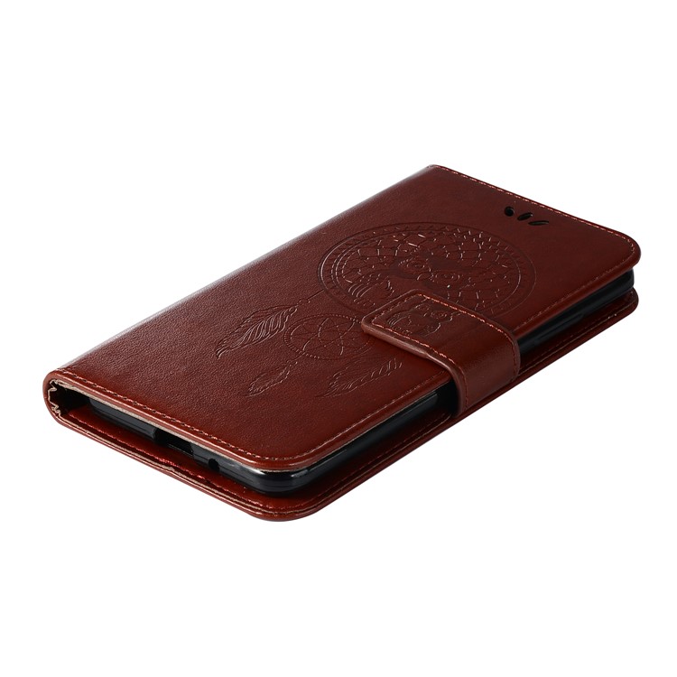 For Xiaomi Redmi 6 Imprint Owl Dream Catcher Wallet Stand Leather Cell Phone Case - Brown-7