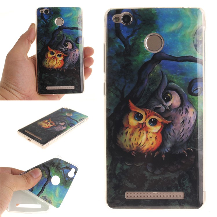 IMD TPU Case Cover for Xiaomi Redmi 3x - Two Owls on Branch Painting-1