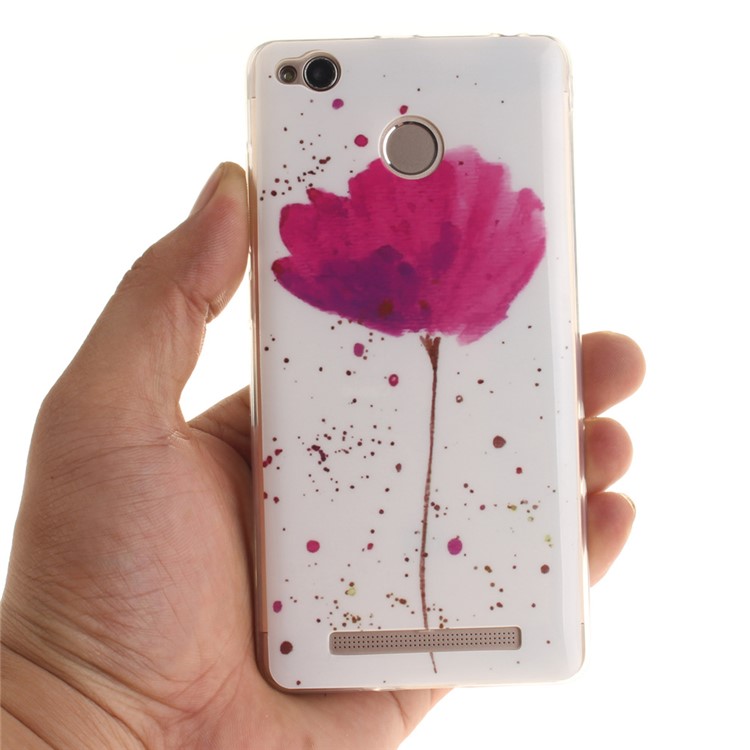 For Xiaomi Redmi 3x Glossy TPU IMD Case Cover - Red Flower-6