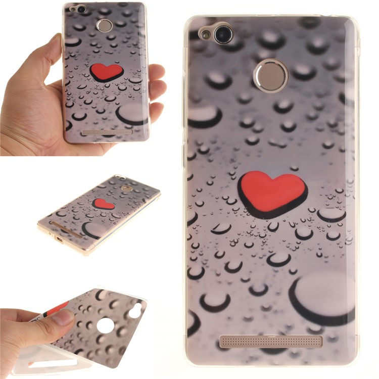 IMD TPU Case Protector for Xiaomi Redmi 3x - Red Heart and Raindrop-1