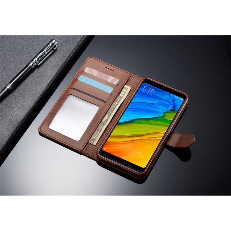 LC.IMEEKE Wallet Stand Leather Mobile Shell for Xiaomi Redmi 5 - Coffee-13
