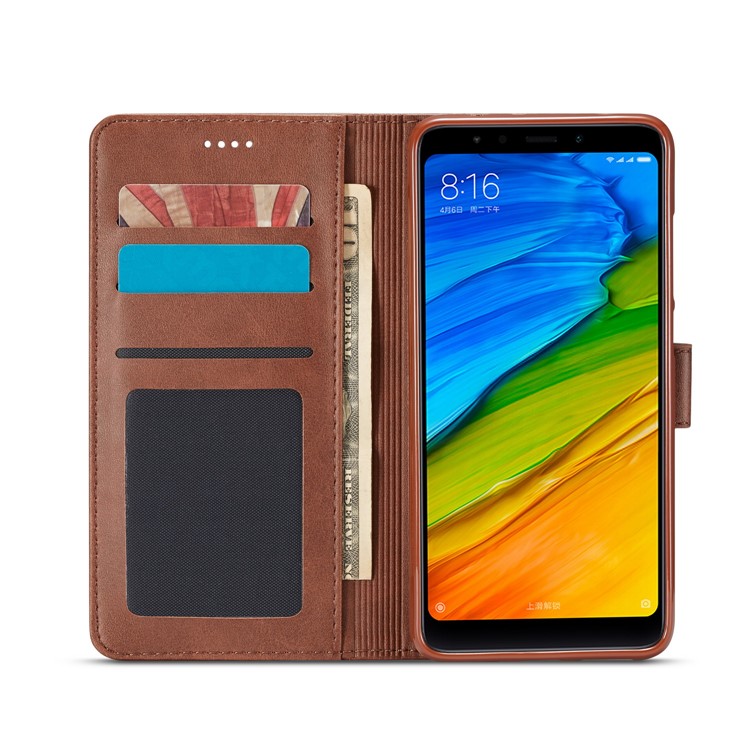 LC.IMEEKE Wallet Stand Leather Mobile Shell for Xiaomi Redmi 5 - Coffee-4
