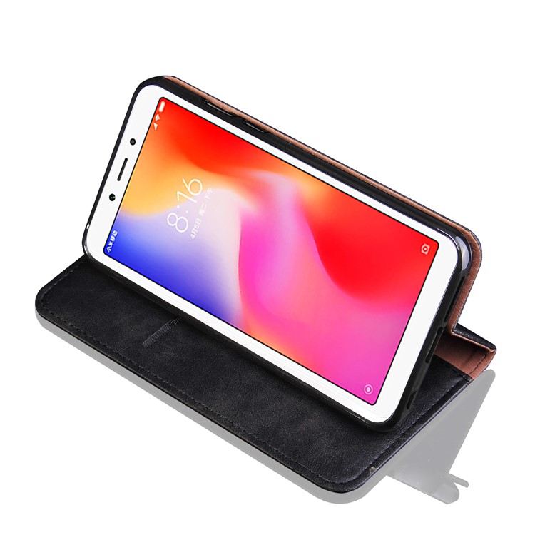 Retro Style Auto-absorbed Crazy Horse Leather Wallet Stand Case for Xiaomi Redmi 6 - Black-4