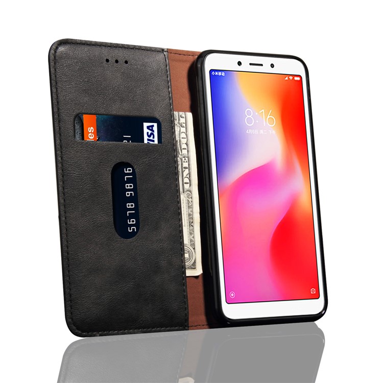 Retro Style Auto-absorbed Crazy Horse Leather Wallet Stand Case for Xiaomi Redmi 6 - Black-7