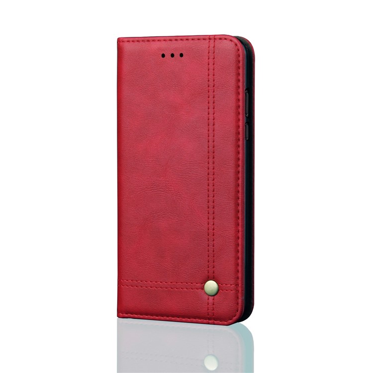 Retro Style Auto-absorbed Crazy Horse Leather Wallet Stand Cover for Xiaomi Redmi 6 - Red-1