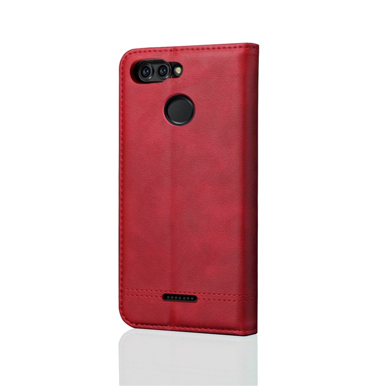 Retro Style Auto-absorbed Crazy Horse Leather Wallet Stand Cover for Xiaomi Redmi 6 - Red-2