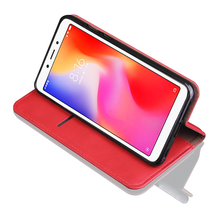 Retro Style Auto-absorbed Crazy Horse Leather Wallet Stand Cover for Xiaomi Redmi 6 - Red-3