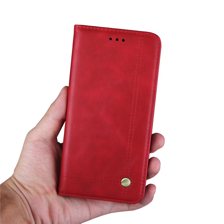 Retro Style Auto-absorbed Crazy Horse Leather Wallet Stand Cover for Xiaomi Redmi 6 - Red-4