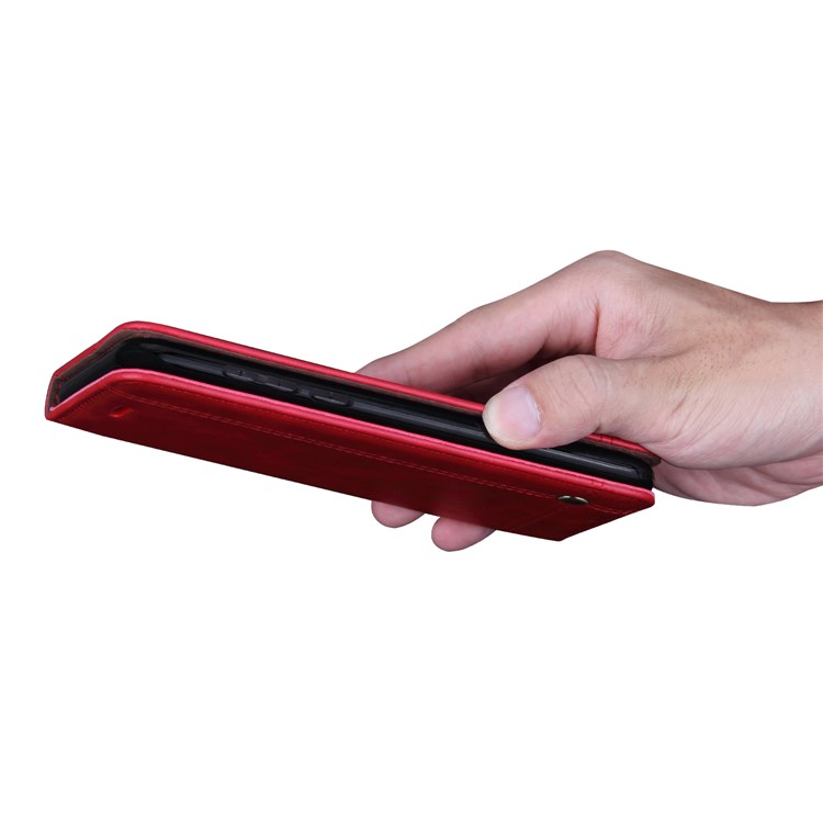 Retro Style Auto-absorbed Crazy Horse Leather Wallet Stand Cover for Xiaomi Redmi 6 - Red-5