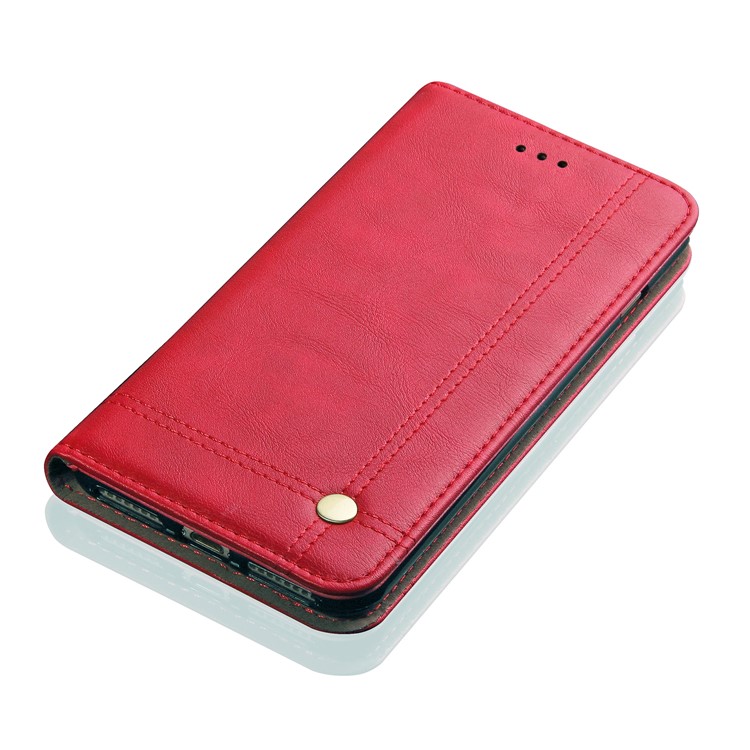 Retro Style Auto-absorbed Crazy Horse Leather Wallet Stand Cover for Xiaomi Redmi 6 - Red-7