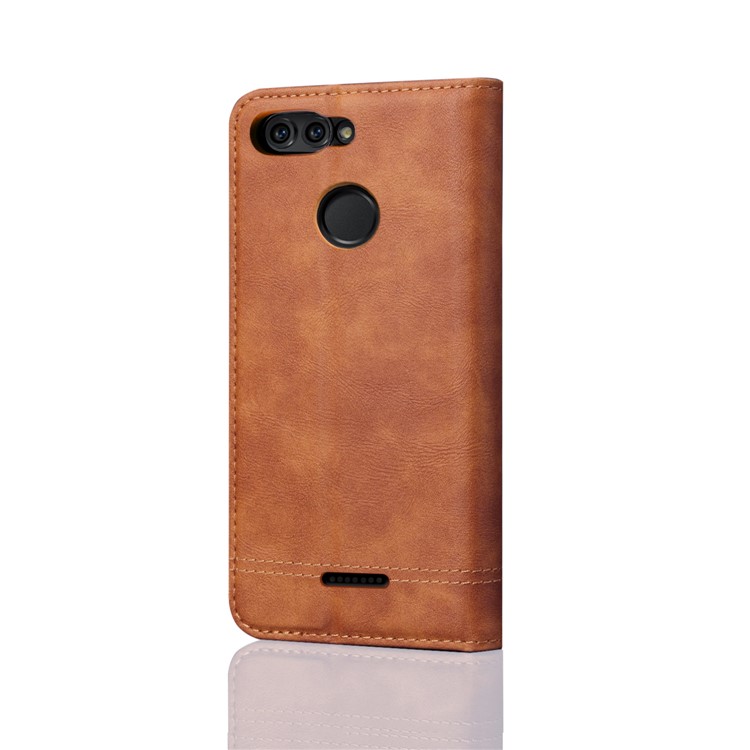 Retro Style Auto-absorbed Crazy Horse Leather Wallet Stand Shell for Xiaomi Redmi 6 - Brown-2
