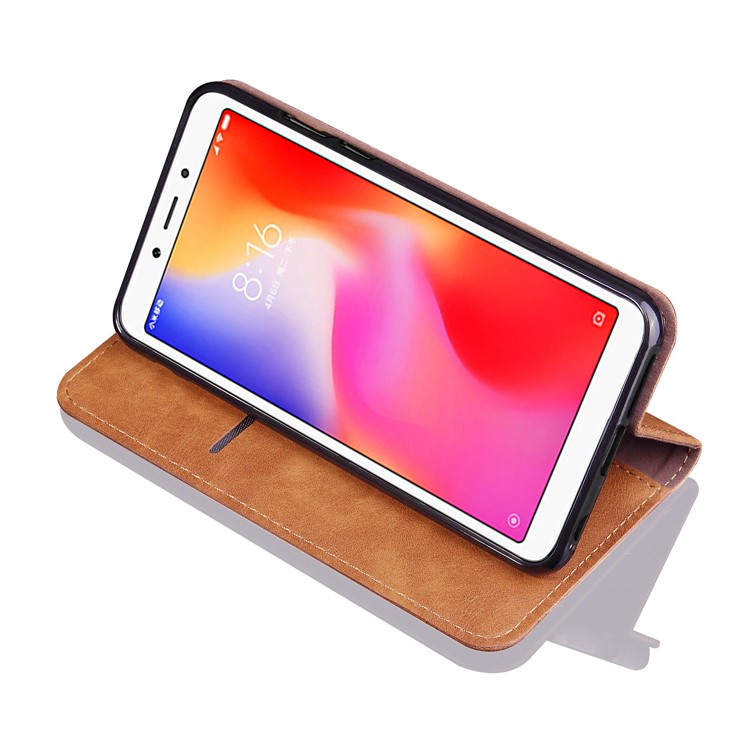 Retro Style Auto-absorbed Crazy Horse Leather Wallet Stand Shell for Xiaomi Redmi 6 - Brown-3