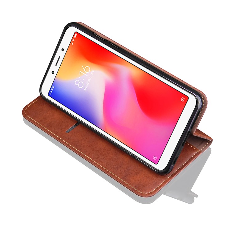 Retro Style Auto-absorbed Crazy Horse Leather Wallet Mobile Casing for Xiaomi Redmi 6 - Coffee-3