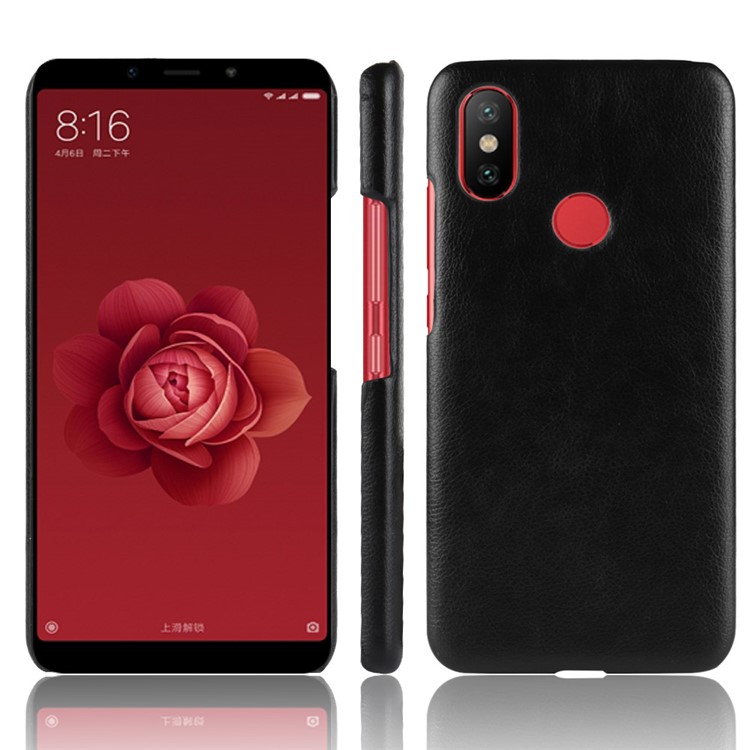 Litchi Skin Leather Coated Hard Plastic Case for Xiaomi Redmi S2 / Y2 - Black-1
