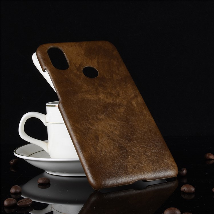 Litchi Skin Leather Coated Hard Shell Cover Case for Xiaomi Redmi S2 / Y2 - Coffee-5