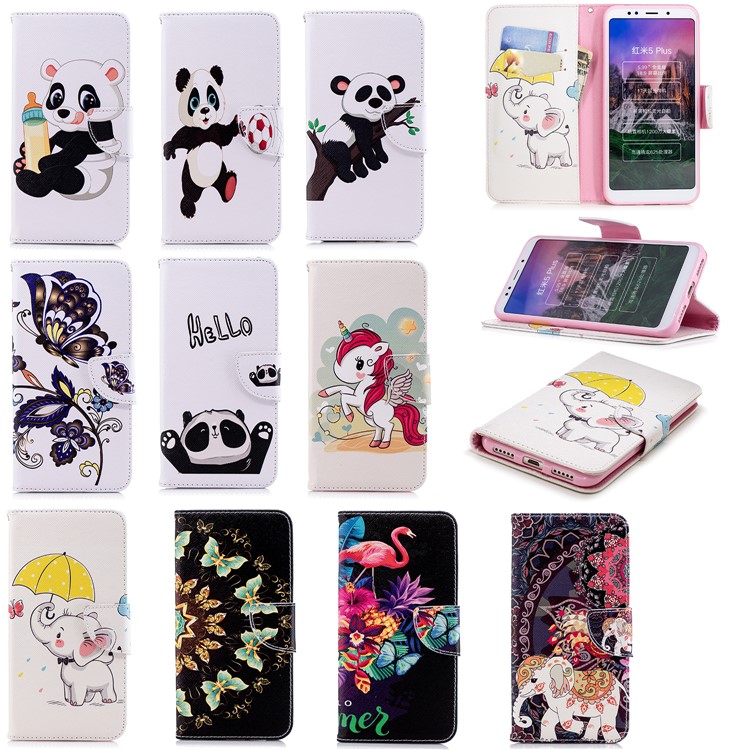 Pattern Printing Magnetic Wallet Stand Leather Case for Xiaomi Redmi Note 5 (12MP Rear Camera) / Redmi 5 Plus (China) - Elephant Holding an Umbrella-9
