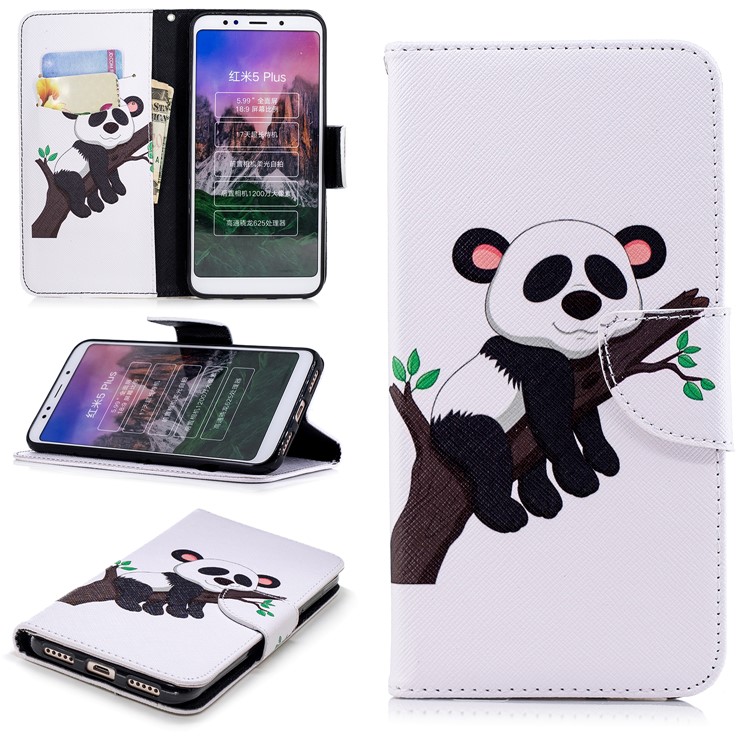 Pattern Printing Magnetic Wallet Stand Leather Shell for Xiaomi Redmi Note 5 (12MP Rear Camera) / Redmi 5 Plus (China) - Panda Climbing Tree-1