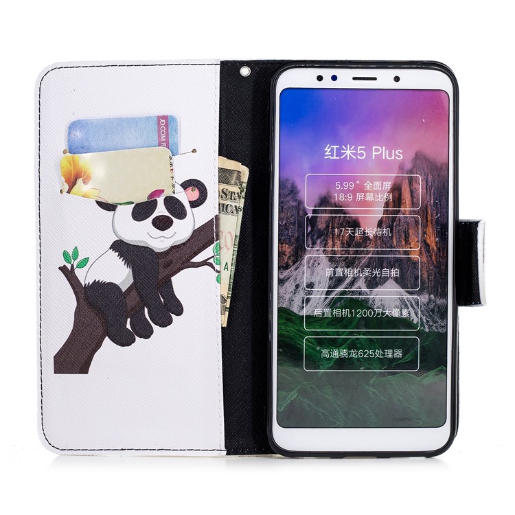 Pattern Printing Magnetic Wallet Stand Leather Shell for Xiaomi Redmi Note 5 (12MP Rear Camera) / Redmi 5 Plus (China) - Panda Climbing Tree-8