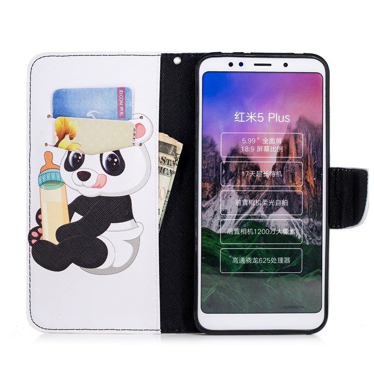Pattern Printing Magnetic Wallet Stand Leather Mobile Phone Case for Xiaomi Redmi Note 5 (12MP Rear Camera) / Redmi 5 Plus (China) - Panda Holding a Bottle-8