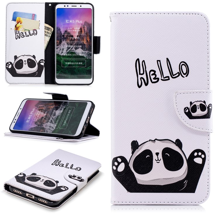 Pattern Printing Magnetic Wallet Stand Leather Cell Phone Case for Xiaomi Redmi Note 5 (12MP Rear Camera) / Redmi 5 Plus (China) - Adorable Panda-1