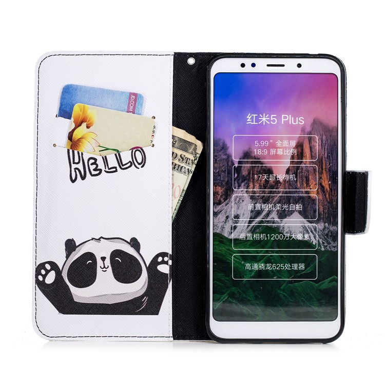 Pattern Printing Magnetic Wallet Stand Leather Cell Phone Case for Xiaomi Redmi Note 5 (12MP Rear Camera) / Redmi 5 Plus (China) - Adorable Panda-8