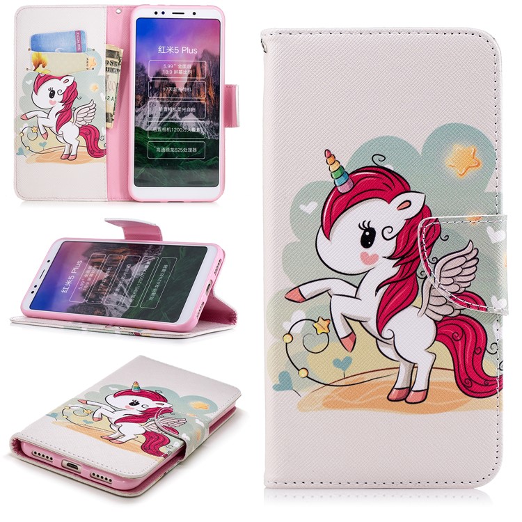Pattern Printing Magnetic Wallet Stand Leather Protective Case for Xiaomi Redmi Note 5 (12MP Rear Camera) / Redmi 5 Plus (China) - Unicorn-1