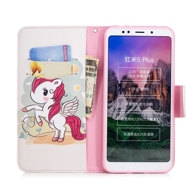 Pattern Printing Magnetic Wallet Stand Leather Protective Case for Xiaomi Redmi Note 5 (12MP Rear Camera) / Redmi 5 Plus (China) - Unicorn-8