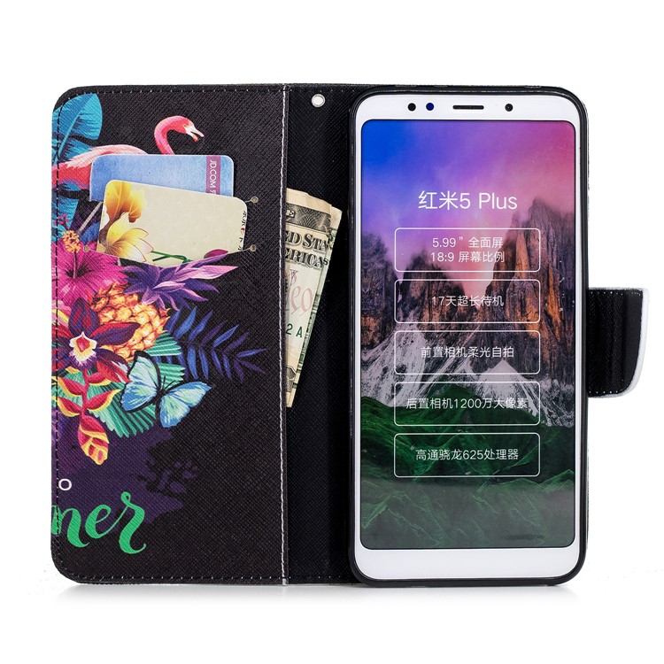 Pattern Printing Magnetic Wallet Stand Leather Protective Cover for Xiaomi Redmi Note 5 (12MP Rear Camera) / Redmi 5 Plus (China) - Flamingo and Pineapple-8
