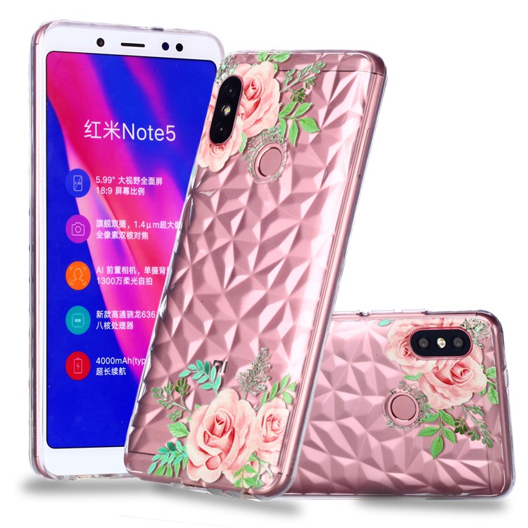 Embossed Pattern 3D Diamond Texture TPU Case for Xiaomi Redmi Note 5 Pro (Dual Camera) / Redmi Note 5 (China) - Pink Flower-1