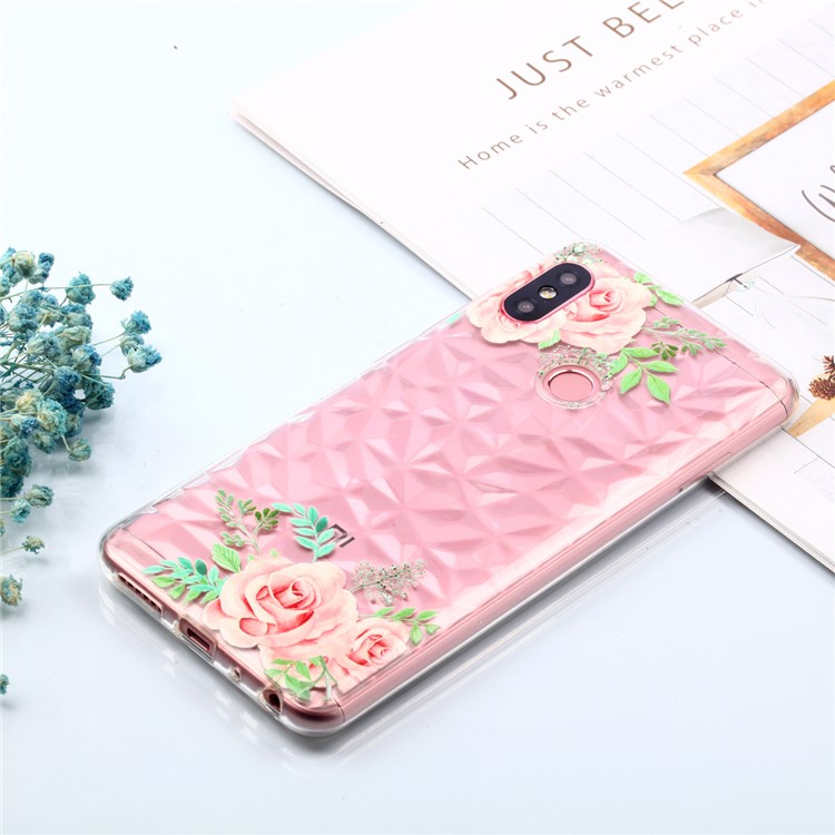 Embossed Pattern 3D Diamond Texture TPU Case for Xiaomi Redmi Note 5 Pro (Dual Camera) / Redmi Note 5 (China) - Pink Flower-7