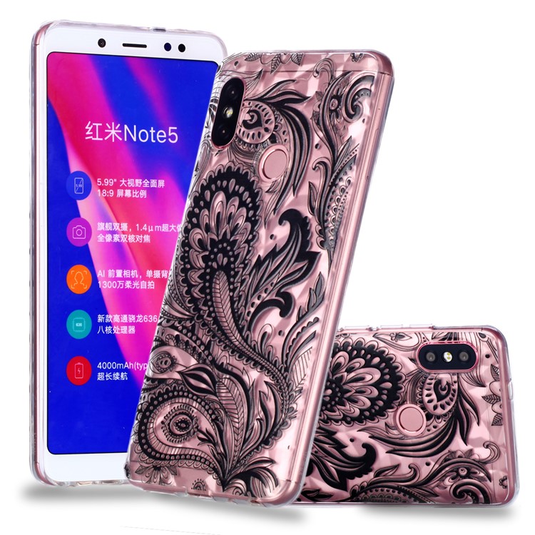 Embossed Pattern 3D Diamond Texture TPU Cover for Xiaomi Redmi Note 5 Pro (Dual Camera) / Redmi Note 5 (China) - Black Flower-1