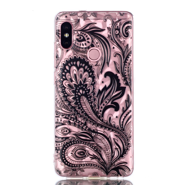 Embossed Pattern 3D Diamond Texture TPU Cover for Xiaomi Redmi Note 5 Pro (Dual Camera) / Redmi Note 5 (China) - Black Flower-2