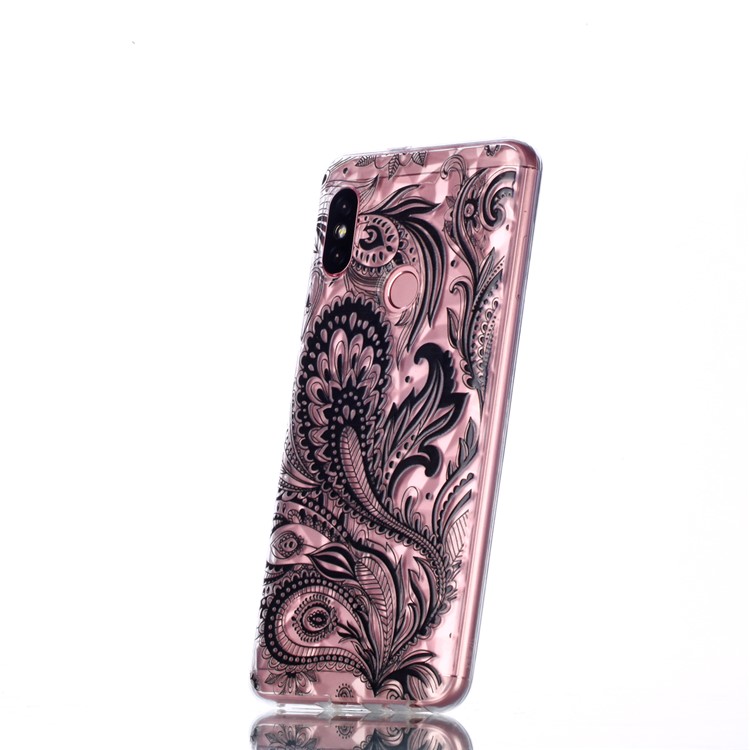 Embossed Pattern 3D Diamond Texture TPU Cover for Xiaomi Redmi Note 5 Pro (Dual Camera) / Redmi Note 5 (China) - Black Flower-4